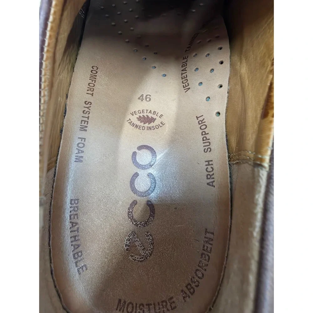 ECCO Kenton Derby Shoes Mens 12 EU 46 Brown Suede Leather Wingtip Oxford Comfort